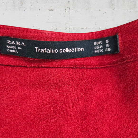 Zara Red Faux Suede Deep V Neck Long Sleeve Wrap Style Romper Size Small - Picture 6 of 8